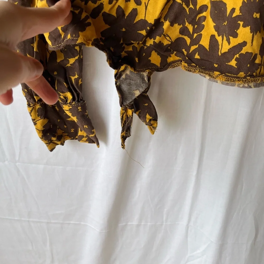 Top Shop Floral Jacquard Top Golden Yellow & Brown - Picture 9 of 15